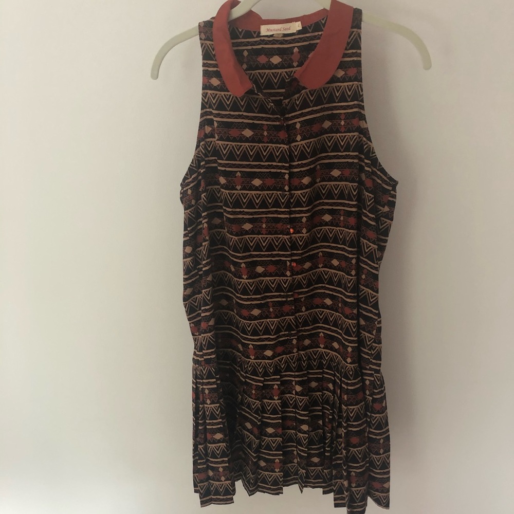 Mustard Seed mosaic print pleated dress